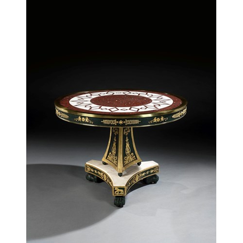 An important inlaid marble, bronzed and ormolu mounted centre table